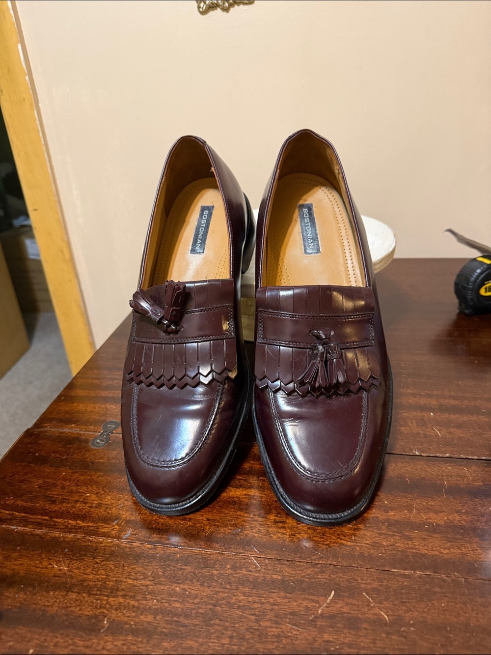 Vtg Bostonian Crown Delta Burgundy Leather Kiltie Tassel Loafers Men's Size 12